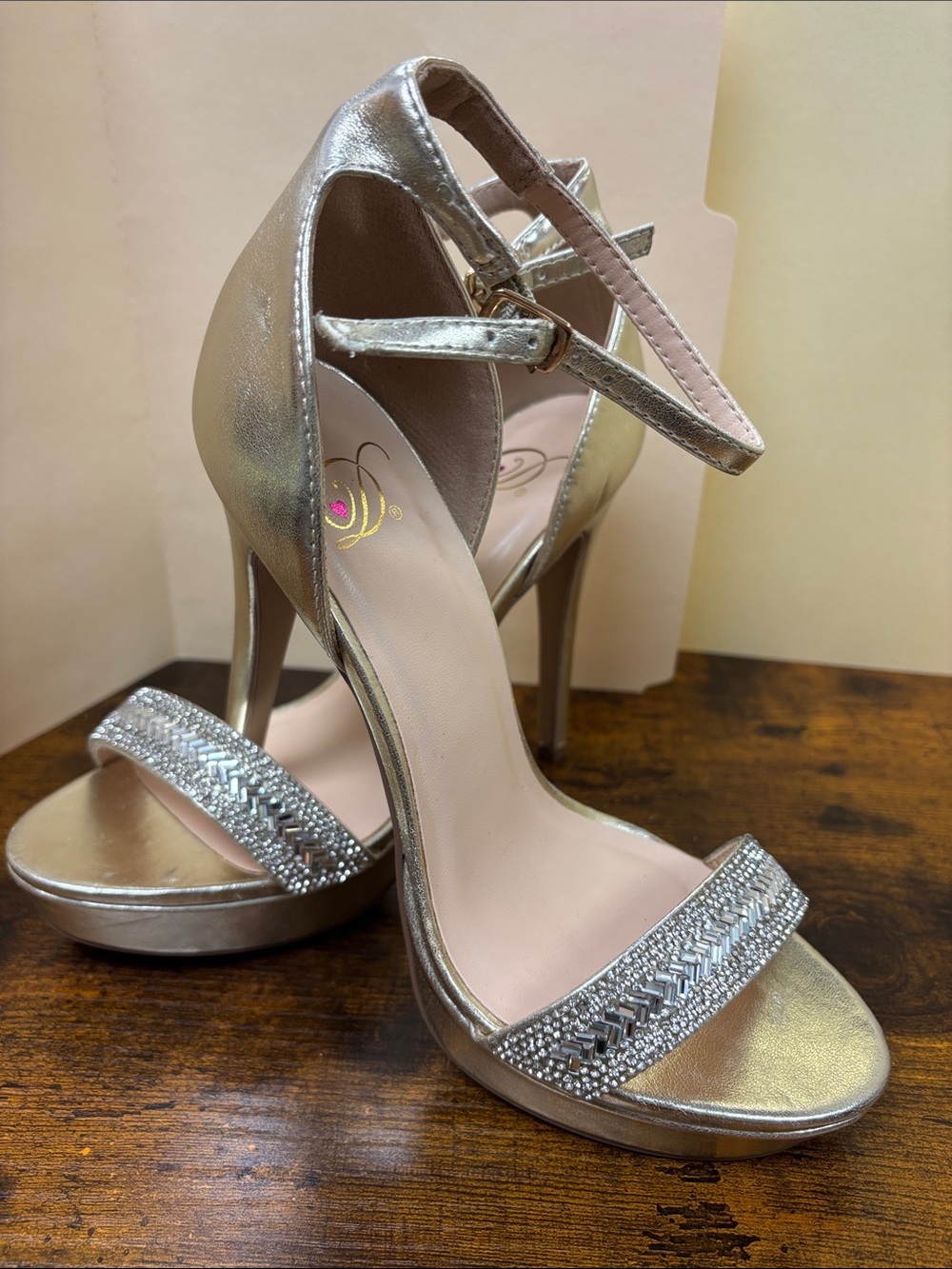 Metallic Gold Ankle-Strap High Heel Sandals